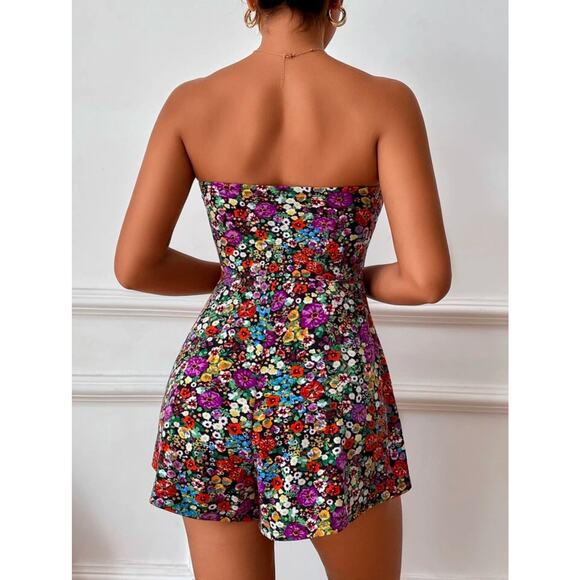 SHEIN Privé Allover Floral Print Tube Romper Size Large - Picture 3 of 10